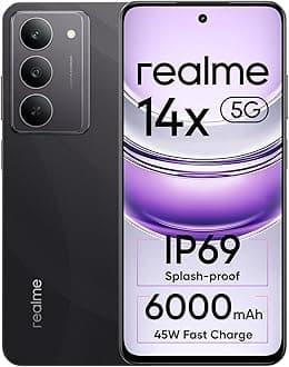 realme 14x 5G Smartphone 8+128GB Crystal Black, 6.67-inch Screen, 120Hz Display, 6000mAh Battery, 80MP, MediaTek Dimensity 6300, ArmorShell Protection, IP69