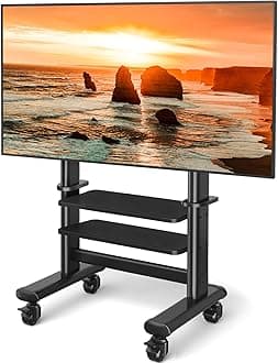 Mobile TV Cart Rolling TV Stand with Wheels for 55-120 Inch LCD LED Flat Curved Screens up to 250 lbs, Max VESA800x600 mm Heavy Duty Portable Floor TV Stand Large Base Trolley Height Adjustable
