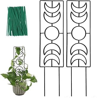 Small Plant Trellis Indoor, 15.75 inch Plant Metal Garden Trellis for Climbing Potted Plants Moon Shape Lattice Support for Vines Ivy Hoya Houseplants 2 Pack