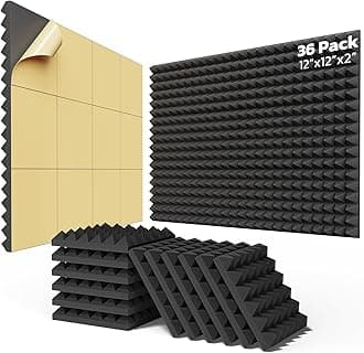 36 Pack Sound Proof Foam Panels for Walls with Self Adhesive, 2" X 12" X 12" High Density Acoustic Panels Sound Absorbing, Pyramid Design Soundproof Wall Panels for Studio and Home - Black