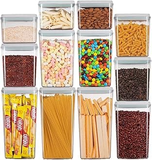 - Pop Airtight Food Storage Containers with Lids for Kitchen Pantry Organizing Stackable Container for Cereal Snack Flour Sugar Coffee Spaghetti -12 Pcs(1.2, 2.0, 2.7, 3.3qt)*3