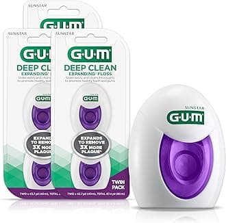 GUM Deep Clean Expanding Dental Floss - Waxed Woven Floss - Effective Plaque Removal for Tight Teeth - Unflavored, 2ct (3pk)