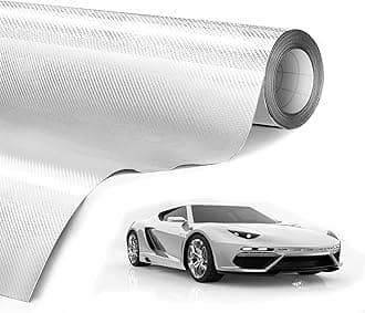 Lypumso 6D White Carbon Fiber Vinyl Wrap Roll, Super Glossy Car Wrap Film Featuring Bubble Free Air Release Technology, Car Moto DIY Interior Exterior (White, 1ft x 5ft)
