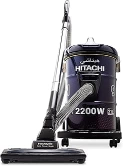 HITACHI Drum Vacuum Cleaner 2200 Watts, 21L Tank Dust Capacity, Aero Power Brush to Clean Efficiently, Metal Pipe, Dusting Brush & Crevice Nozzle, Washable Filter, Best for Home & Office, CV965NBLGCM