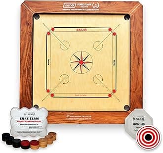 Siscaa Bulldog Sureslam Carrom Board 29x29 Inch - Premium English Birch Ply - Includes Siscaa Sure Slam Coin, Genius Striker, Top Cover, 30gm Powder - Full Size 37" for Champions
