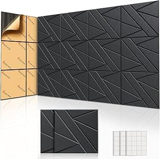 18 Pack Self-Adhesive Soundproof Wall Panels, 12 x 12 x 0.4 in Sound Proof Foam Panels for Walls, 0.8lb/ft³ High Density, Thicker 0.4in, Acoustic Panels, Noise Dampening Panels for Studio Black