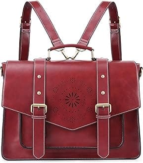 ECOSUSI Backpack for Women Briefcase Messenger Laptop Bag Vegan Leather Satchel Work Bags Fits 15.6 inch Laptops, Red
