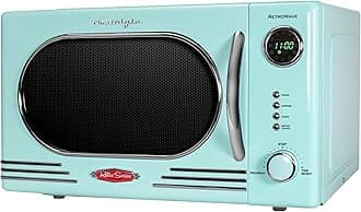 NRMO11AQ6A 1000 Watt Power Retro Countertop Microwave Oven Easy to Clean with Removable Glass Turntable-Child Safety Lock-12 Programs-Digital Clock, 1.1 Cu Ft, Aqua