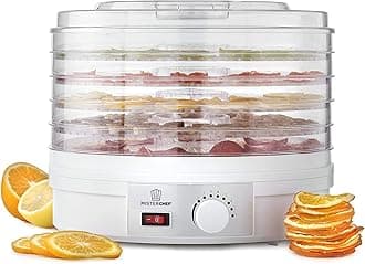 MisterChef® Professional Food Dehydrator, 250W White Color Large 5 Trays – Easy Clean – Easy to use Adjustable Thermostat - BPA Free – Perfect for healthy Snacks, Free 2 Year Warranty
