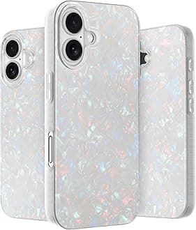 LONLI Hue - for iPhone 2024 Plus Case - White Pearl Tort Phone Case with [4 Airbag Cushioned Corners] - Cute, Unique and Aesthetic Shockproof Cover for Women and Girls