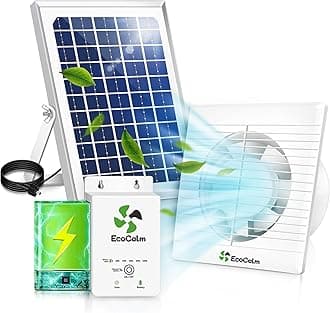 ecoCalm Solar Fan with Battery, Solar Powered Fan 100mm with 12V Solar Panel and 4.5M Cable, Greenhouse Fan Kit for Chicken coop, Pet House, Camping