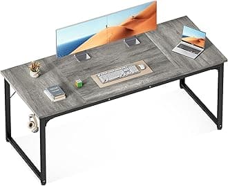 ODK 63 Inches Large Computer Desk for Home Office, Modern Desk for Small Spaces, Writing Desk with Headphone Hooks, Grey Oak