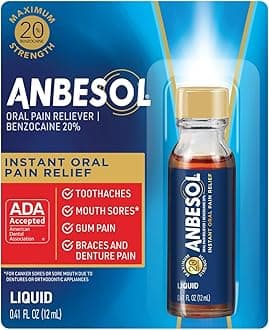 Anbesol Maximum Strength Liquid - Instant Oral Pain Relief, for Toothaches, Gums, Braces, & Denture Pain, and Mouth Sores*, Canker Sore Treatment Inside Mouth, ADA Accepted, 0.41 oz