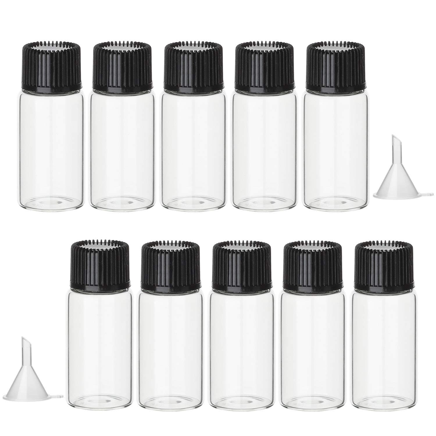 10 Pcs 10ml Clear Glass Bottles Small Empty Sample Vials with Screw Cap, Bonus 2 Pcs Mini Funnels
