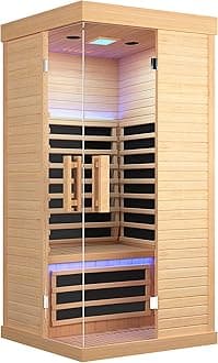 Sauna Infrared Far Infrared Sauna for Home Sauna Room with Hemlock Wood Dry Sauna for Home 1 Person Infrared Sauna Low EMF Indoor Sauna for Single Person in Home Sauna 1420W with Bluetooth Speakers