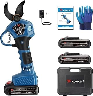 KOMOK Electric Pruning Shears, Cutting Diameter 40 mm, Professional Power Garden Pruning Shears with LED Display, 2 Ah Rechargeable Lithium Battery, 6 to 8 Hours Working Time