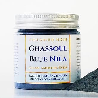 Moroccan Ghassoul Clay Powder Mixed with Pure Blue Nila Best to Deep Clean and Even Your Skin Tone. (Powder Mask) 4oz.