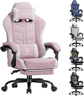 GTPLAYER Gaming Chair with Footrest, Computer Gaming Chair for Adults and Kids, Height Adjustable Gamer Chair with 90-155° Recline & Removable Headrest Lumbar Support,Linen Fabric Pink