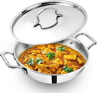 - Triply Stainless Steel Kadai/Kadhai with Steel Lid | Large, 28cm/11 inch, 3.9Ltr, 2.2kg | Induction Friendly | Nonstick 3-Layer Body, 100% Toxin-Free, No Chemical Coating