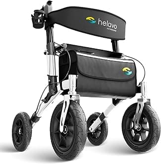 All Terrain Walker with Puncture-Proof, Flat-Free Solid Rubber Tires - Foldable Outdoor Walker for Seniors with Seat - Best Comfort on All Surfaces