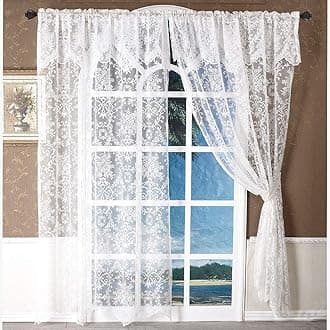 WUBODTI 72 Inch White Lace Curtains with Valances 2 Panels, Floral Embroidered Sheer Curtains Drapes Rod Pocket Lace Tulle Victorian Curtain Attached Valance for Living Room Bedroom Girls Room