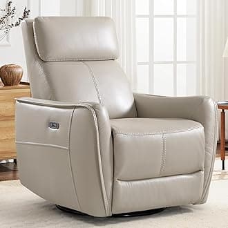 ANJ Power Swivel Rocker Recliner Chair,Nursery Rocking Chairs with USB & Type C Port,Upholstered Faux Leather Glider Rocking Chair for Living Room, Silver Gray