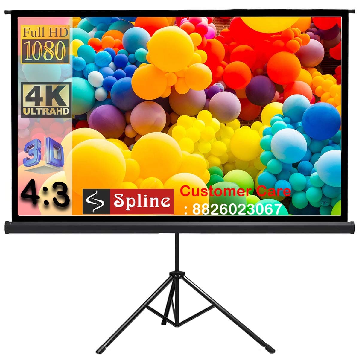 - Royality® Tripod Stand Projector Screen (8 Ft. (Width) x 6 Ft. (Height) - 120" Inch) Diagonal in 4:03 Ratio Aspect, Ultra HD, 4K Technology, Active 3D