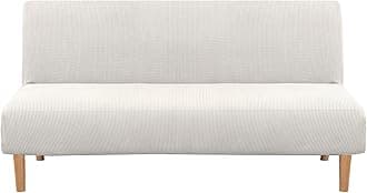 Armless Futon Cover Stretch Sofa Bed Slipcover Protector Elastic Feature Rich Textured High Spandex Small Checks Jacquard Fabric Futon Cover, Machine Washable, Off White