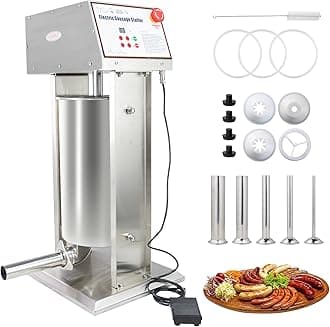 Hakka 30LB Electric Sausage Stuffer, Stainless Steel Electric Sausage Makers and Churro Makers Commercial Sausage Filling Machine with 5 Stuffing Tubes 4 Churros Making Parts