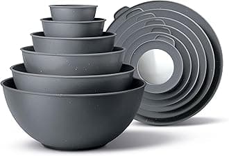 COOK WITH COLOR Mixing Bowls with TPR Lids - 12 Piece Plastic Nesting Bowls Set includes 6 Prep Bowls and 6 Lids, Microwave Safe Mixing Bowl Set (Speckled Charcoal)