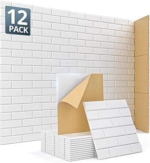 Kuchoow Acoustic Wall Panels Sound Absorbing for Studio Office, 12 Pack Self Adhesive Brick Felt White Acoustic Treatment Tiles for Ceiling Decorative Boards for Bedroom Gaming Room 12''×12''×0.4''