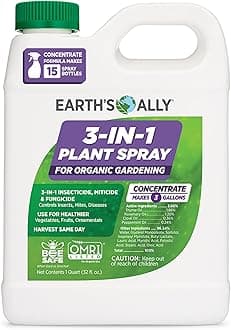 Earth's Ally 3-in-1 Plant Spray 32 oz Conc. Makes 3 gal | Better Than Neem Oil | Insecticide, Fungicide & Spider Mite Control for Organic Gardening, Pest Repellent for Indoor & Outdoor Gardening