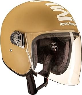 Royal Enfield Open Face MLG Helmet with Clear Visor Matt Desert Storm, Size: M( 57-58cm)