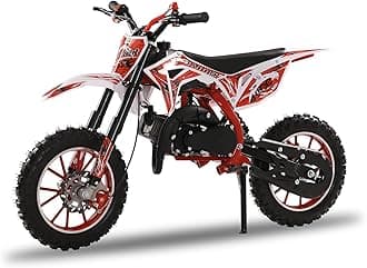 Gas Power Motocross Bike for Kids, 49cc 2-Stroke Dirt Bike, Off Road Mini Motorcycle Pocket Motorbike With Front Rear Disc Brakes, Birthday Gifts (Red)