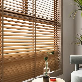 Cordless 2" Wooden Venetian Blinds for Windows, Blackout Privacy Shades Horizontal Window Blinds for Inside/Outside Mount – Custom Sizes 24" 32" 35" 46" 54" 66" 72"(Natural)