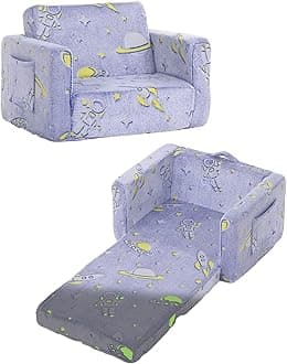 TIITAKids Sofa, 2-in-1 Kids Sofa Chair, Convertible Children Couch to Lounger, Flip Out Kids Sofa Chair, Toddler Armrest Chair Bed, Folding Kids Play Sofa for Girl or Boy(Blue Astronauts)