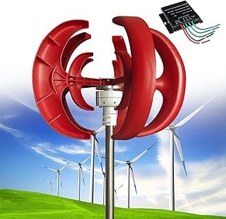 12000W Wind Turbine Generator, 12V/24V/48V 5 Blades Vertical Wind Turbine Kit, 3 Phase AC Generator, Low Wind Speed Starting Wind Power Generator with Controller for Home, Boat, Camping,Red-24V