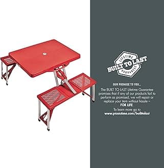 PICNIC TIME Oniva Folding Camping Table - Outdoor Picnic Table with Umbrella Hole, Red, 36.2" x 18" x 5.5"