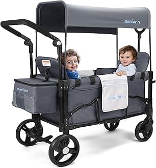 Stroller Wagon for Kids, Wagon Stroller Toddlers 2 Seaters, All-Terrain Baby Wagon Outdoor with Canopy, Parent Organizer, Adjustable Handle & Pull Bar for Infants and Toddlers, Gray