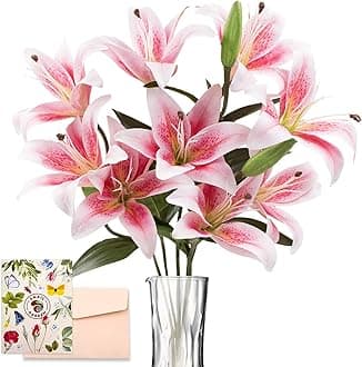 SNAIL GARDEN 12 Artifical Lily Flowers with 9 Heads Full Bloom Lily & 3 Buds, Long Stem Artificial Stargazer Lilies, Faux Tiger Bouquets for Home Hotel Flower Arrangement Party Decor