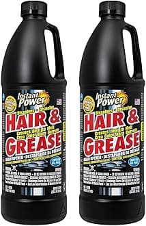 Instant Power Hair and Grease Drain Cleaner - Shower Drain & Sink Cleaner, Liquid Clog Remover, Made in USA, Sink Deodorizer - 1 Liter (Pack of 2)