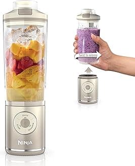 Ninja Blast Max, Portable Blender + Twist & Go, Personal Ninja Blender, Smoothie, Blend, Ice Crush, 3 Programs, Cordless, 22 oz removable Vessel, Dishwasher Safe, Leakproof, Cream, BC251IV