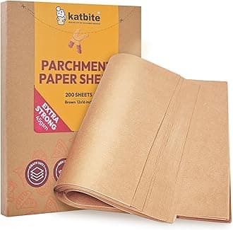 Katbite 200Pcs 12x16 In Unbleached Parchment Paper for Baking, Precut Parchment Paper Sheets, Heavy Duty Flat Baking Paper, Half Sheet Baking Sheets for Baking Cookies, Cooking, Air Fryer, Oven
