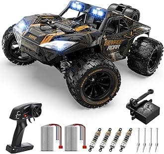 DEERC 1:14 All Terrain Fast RC Car, 40KPH High Speed RC Truck with LED Headlight for Boys, Offroad 2.4Ghz 4x4 Remote Control Car, Monster Truck Toy, 2 Batteries