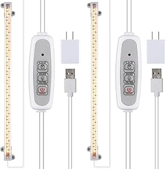 RWNTAO One Strip Growing lamp 2-Pack, Full Spectrum LED Grow Light Strips for Indoor Plants with Auto ON/Off Timer & 4 Dimmable Levels for Green House Hydroponics Succulent (One Head 2 Pack)