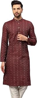 LATEST CHIKANMen's Cotton Regular Striped Knee Lenght Kurta Full Sleeves