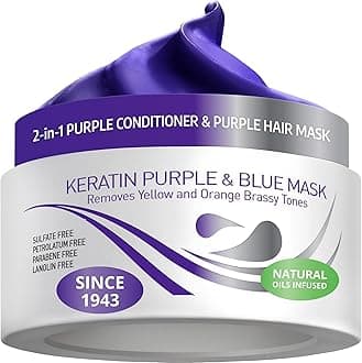 Purple Hair Mask for Brassy Hairstyle - Deep Conditioner Treatment - Blue Toner for Blonde Hair - Keratin & Argan Oil, Sulfate Free Purple Toner - 250 Ml
