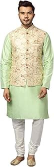 Uri and MacKenzie Men's Silk Blend Kurta Pajama with Embroidered Nehru Jacket/Modi Jacket
