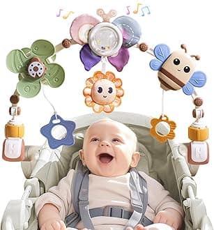 Adjustable Baby Stroller Arch Toys - Car Seat Toys Play Arch Crib Bassinet Toy Activity Arch with Fascinating Toy for Stimulating Baby's Senses Developing Motor Skills Infants Toddlers Gifts