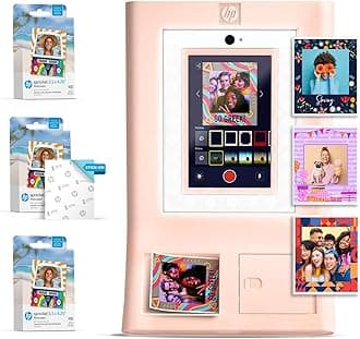 HP Sprocket Photo Booth Machine Instant Color Photo Printer (Pink) Paper Bundle + Zink 3.5 x 4.25” Zink Sticky-Backed Photo Paper (300 Sheets)